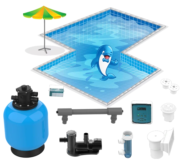 Pool water treatment equipment with different functions are placed together.